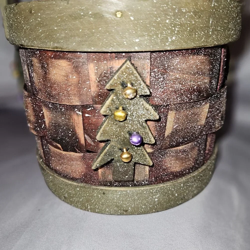 Pier 1 Christmas Basket Tree Embellished Holiday  Decor Wooden 3D